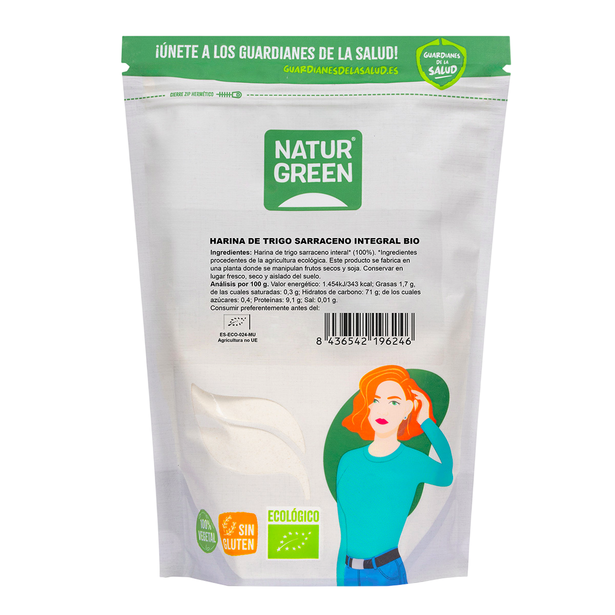 Pack of 2 x NaturGreen Organic Gluten-Free Wholemeal Buckwheat Flour 500 g