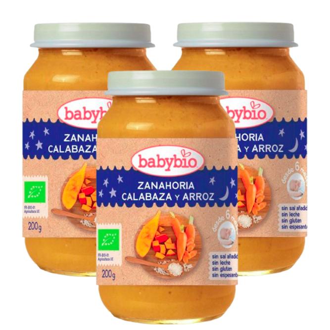 PROMO-Packung 3x Gläschen Buenas Noches Karotte, Kürbis und Reis, 200 g. Babybio