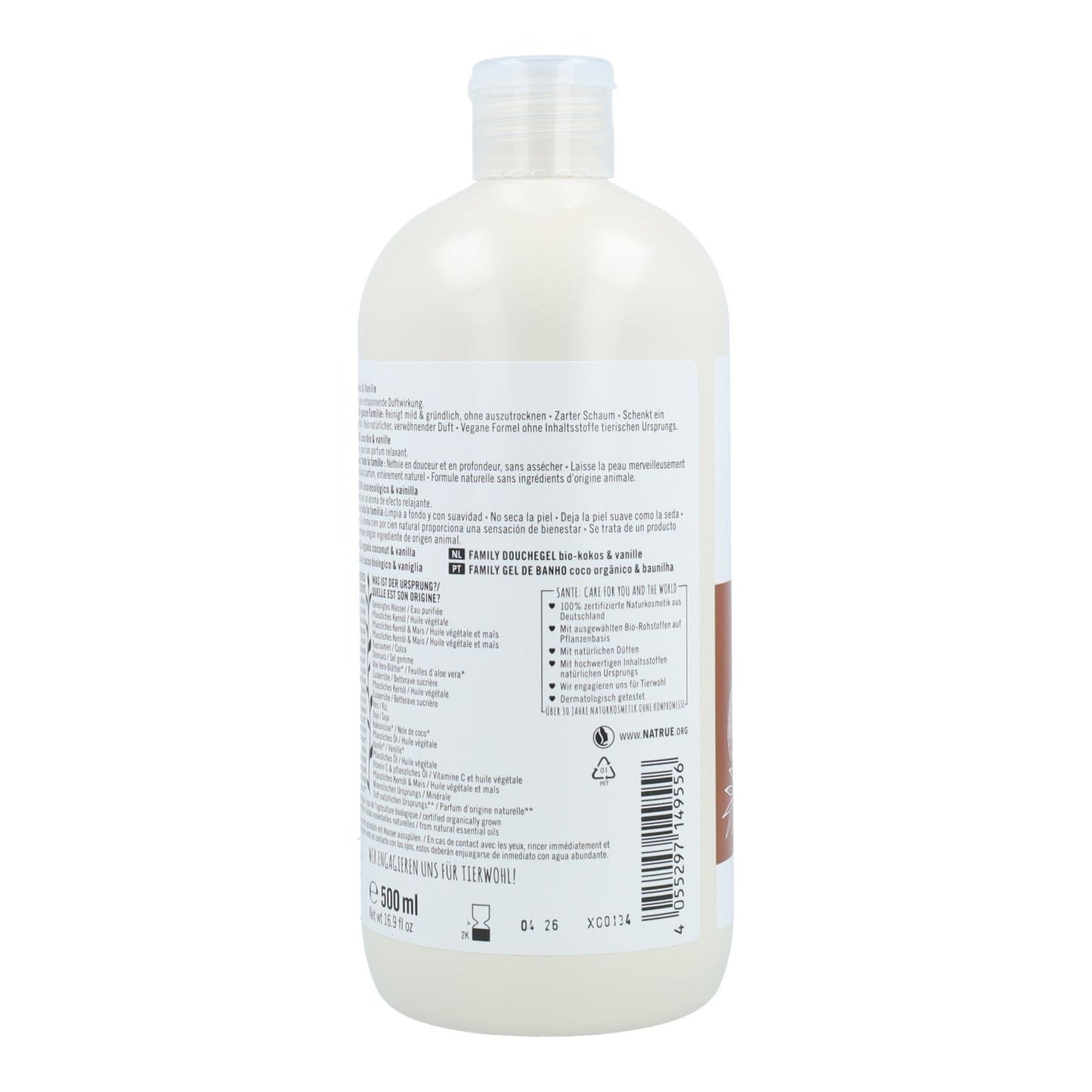 Biologische douchegel kokos en vanille Sante 500 ml