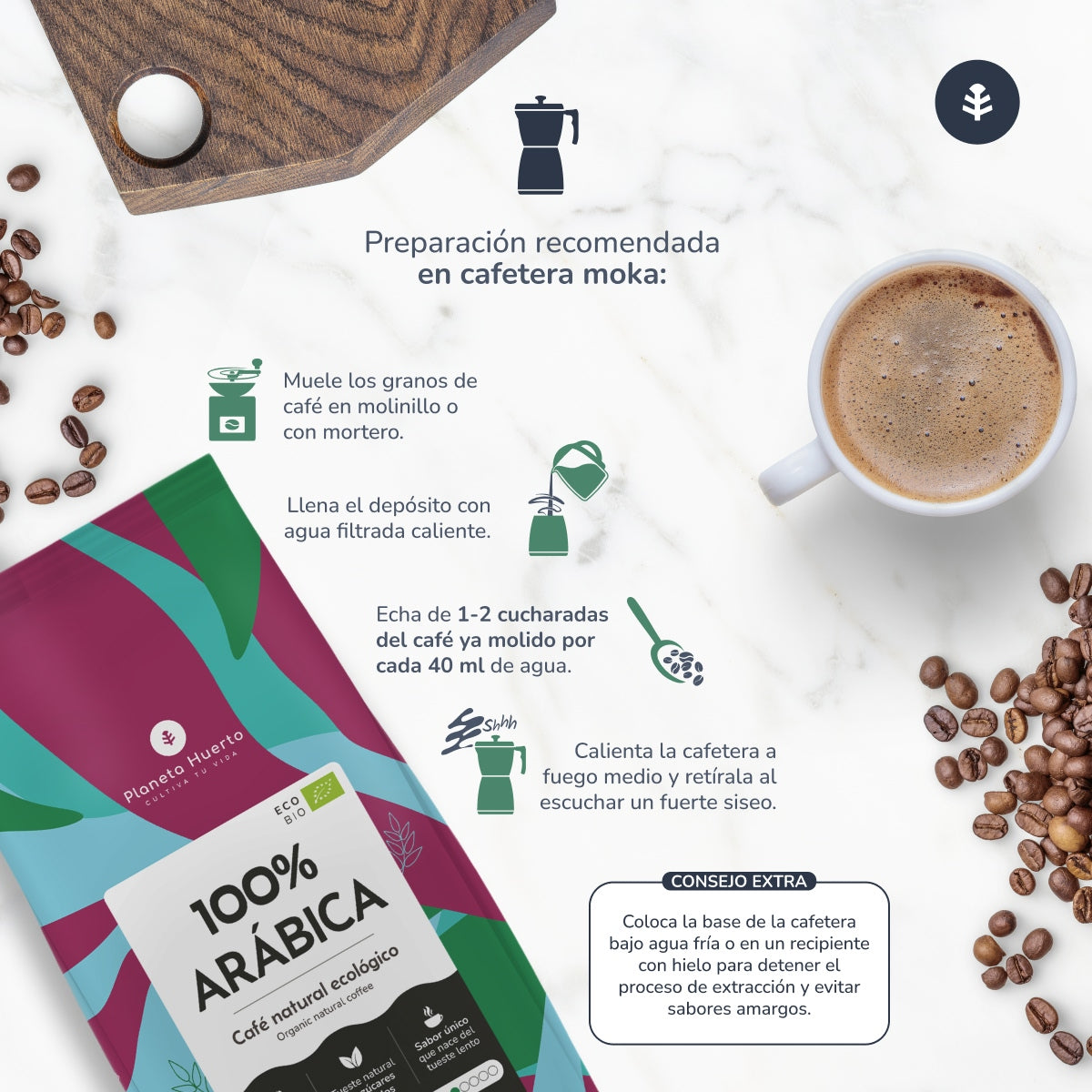 Confezione 3x Eco 100% Arabica Caffè in grani Planeta Huerto 1 Kg