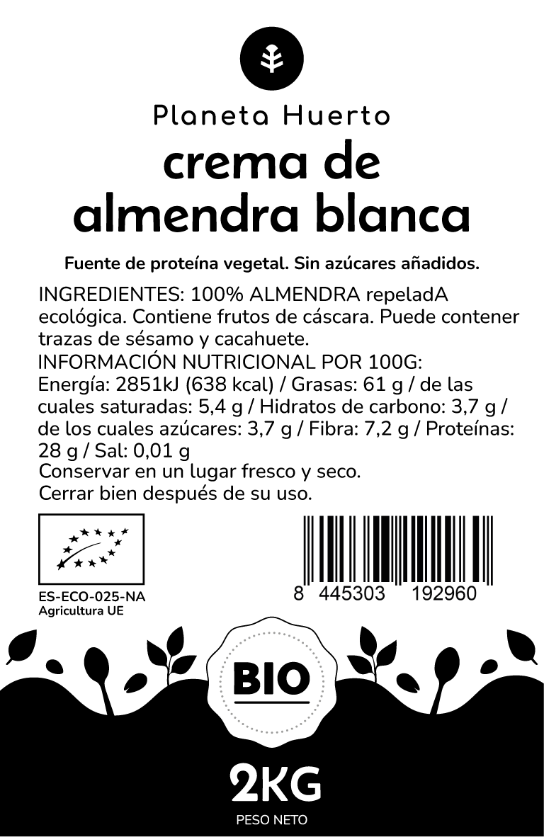 Crema de Almendras Blancas ECO Planeta Huerto 2kg