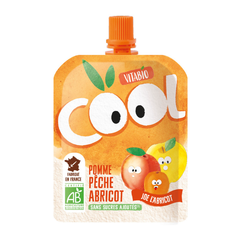 Beutel Apfel, Pfirsich und Aprikose Bio Cool Fruit Vitabio 4 Stück 90 g
