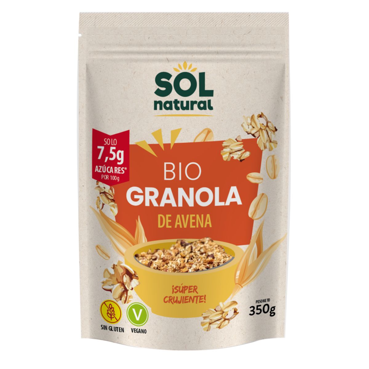 Granola di avena senza glutine biologica, Sol Natural, 350 g