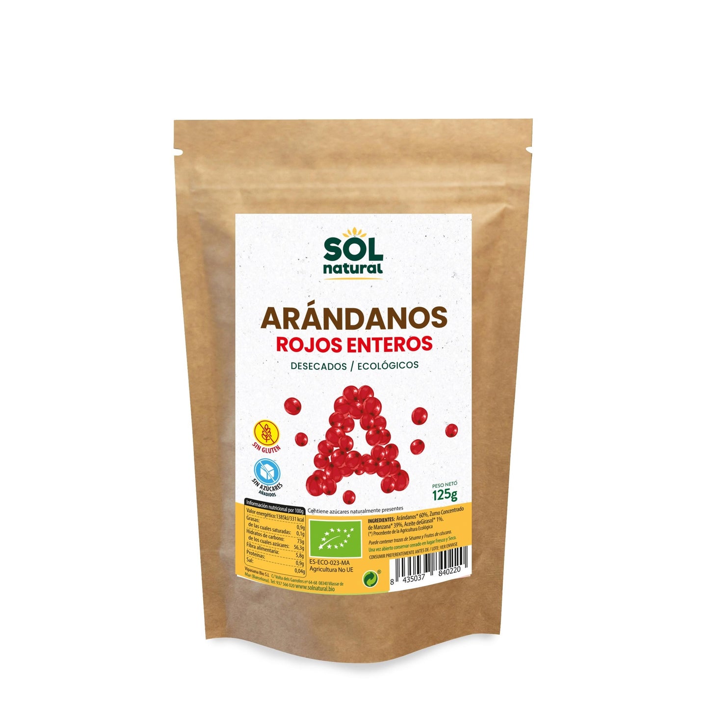Kanadensiska tranbär utan socker Bio Sol Natural 125 g
