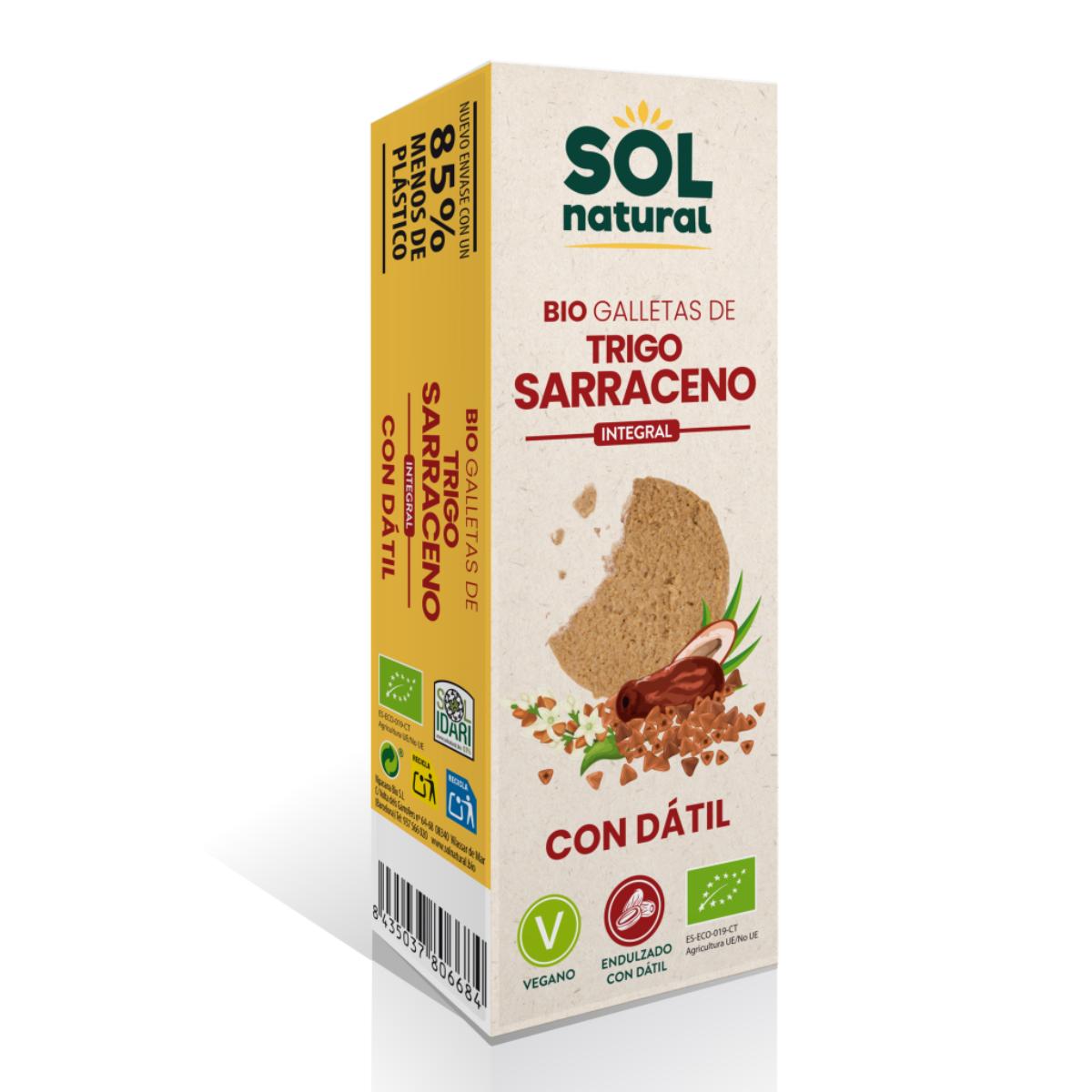 9-pack fullkornskakor av bovete, sötade med ekologiska dadlar Sol Natural 170 g