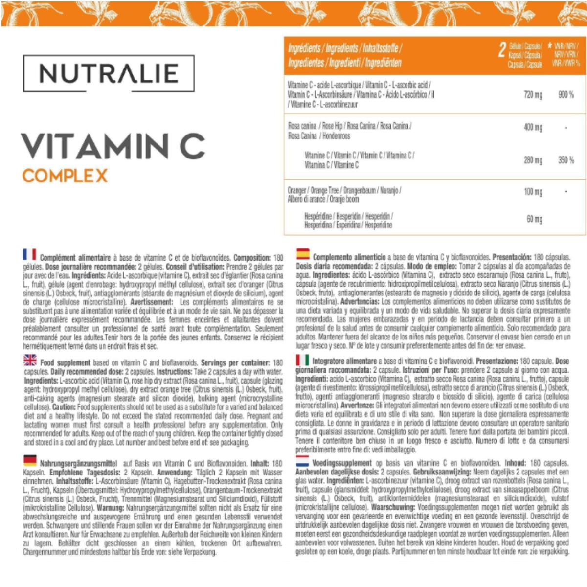 Nutralie Vitamine C 1000 mg Rozenbottel + Vitamine C Antioxidant 180 capsules