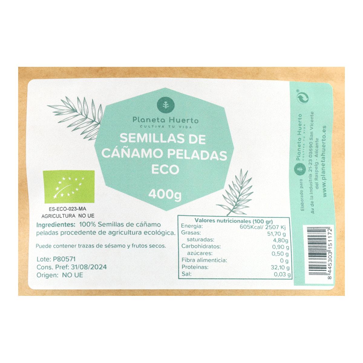 Semillas de cáñamo pelado ECO Planeta Huerto 400 g