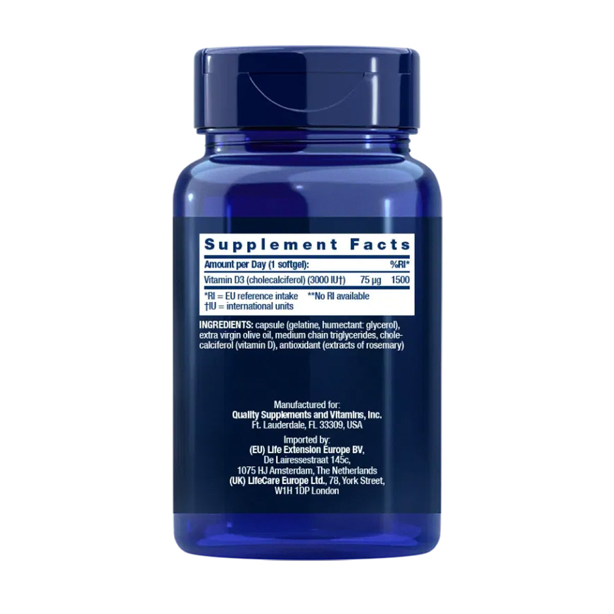 Vitamine D3 3 000 UI, Life Extension 120 gélules
