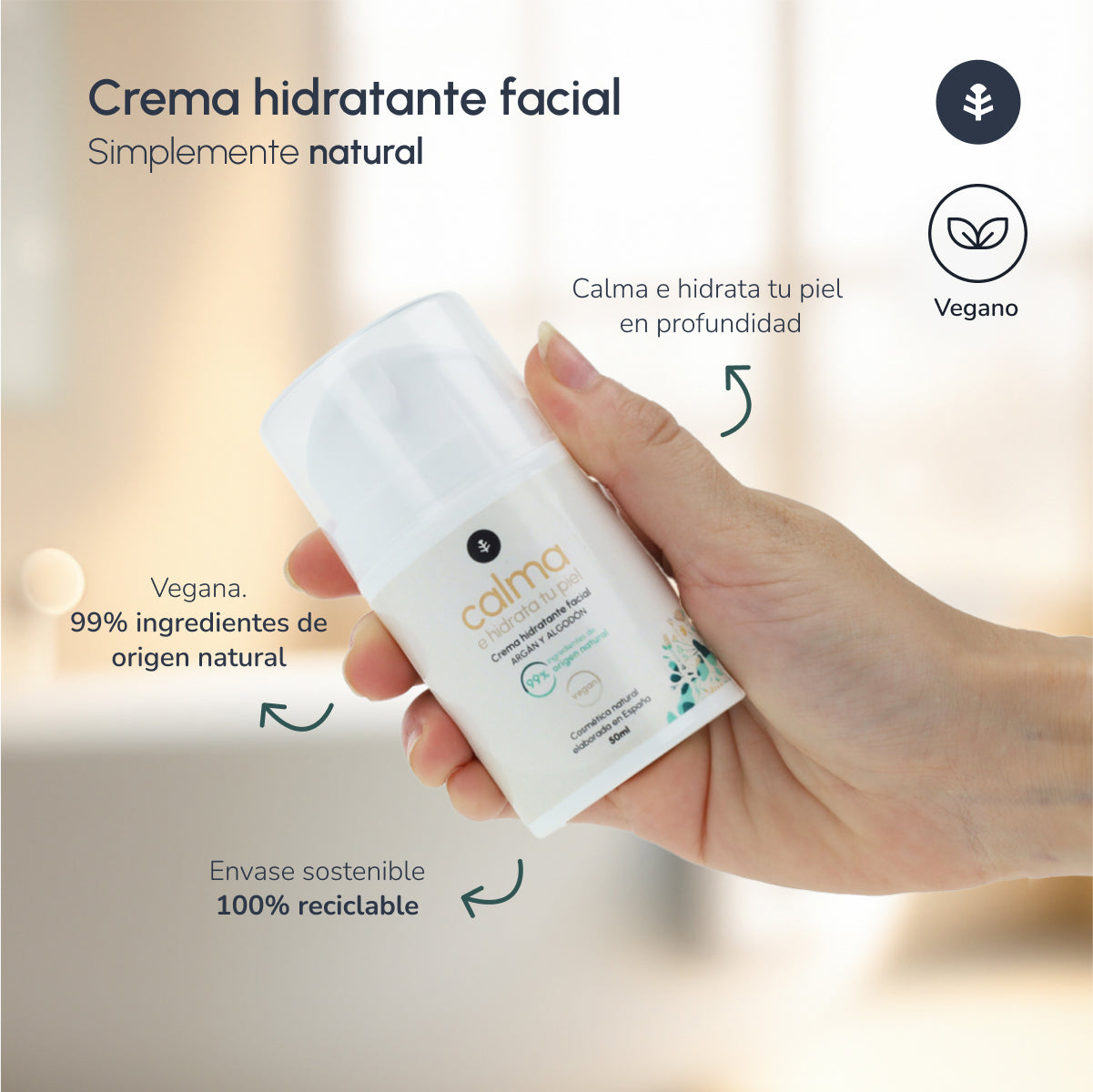 Feuchtigkeitscreme für das Gesicht aus Argan und Baumwolle Planeta Huerto 50 ml