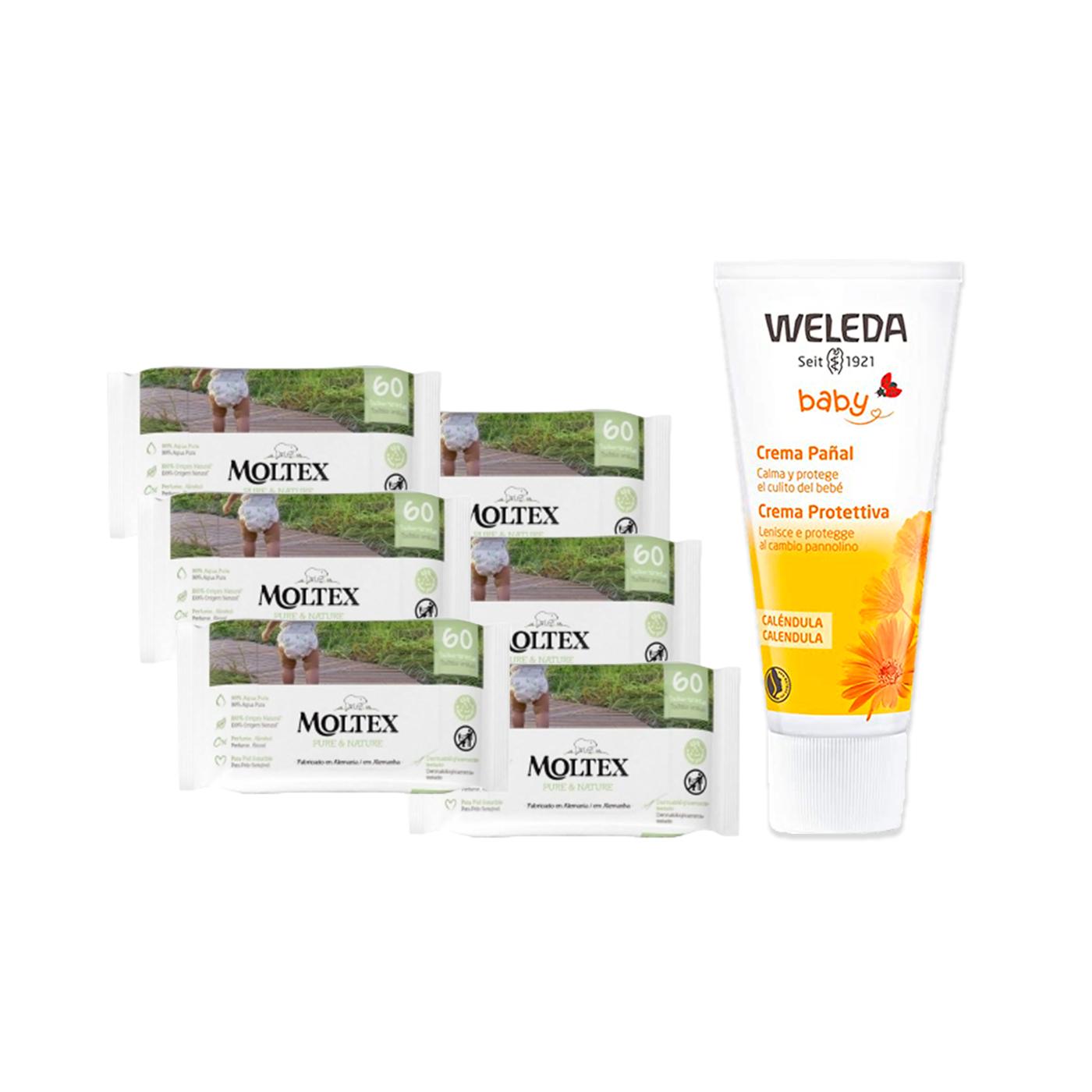 SONDERANGEBOT Weleda Calendula-Wickelcreme 75 ml + 6er-Pack Moltex Pure & Nature Feuchttücher 60 Stück