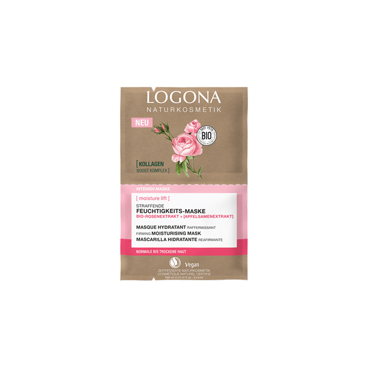 Intensive Feuchtigkeitsmaske mit Bio-Rosen und Apfelsamen, LOGONA, 8 ml