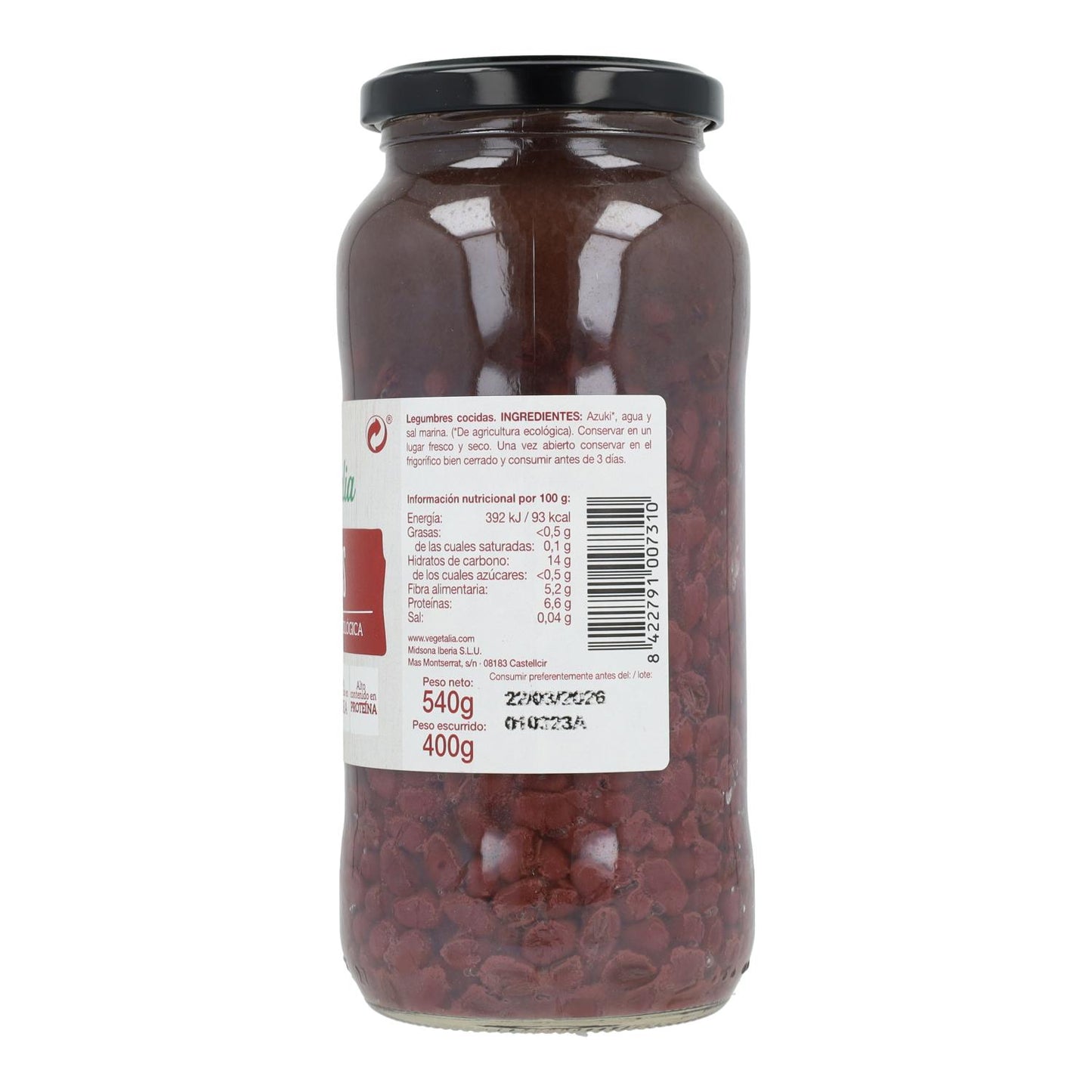 Bio-Azukibohnen, gekocht, Vegetalia 540 g