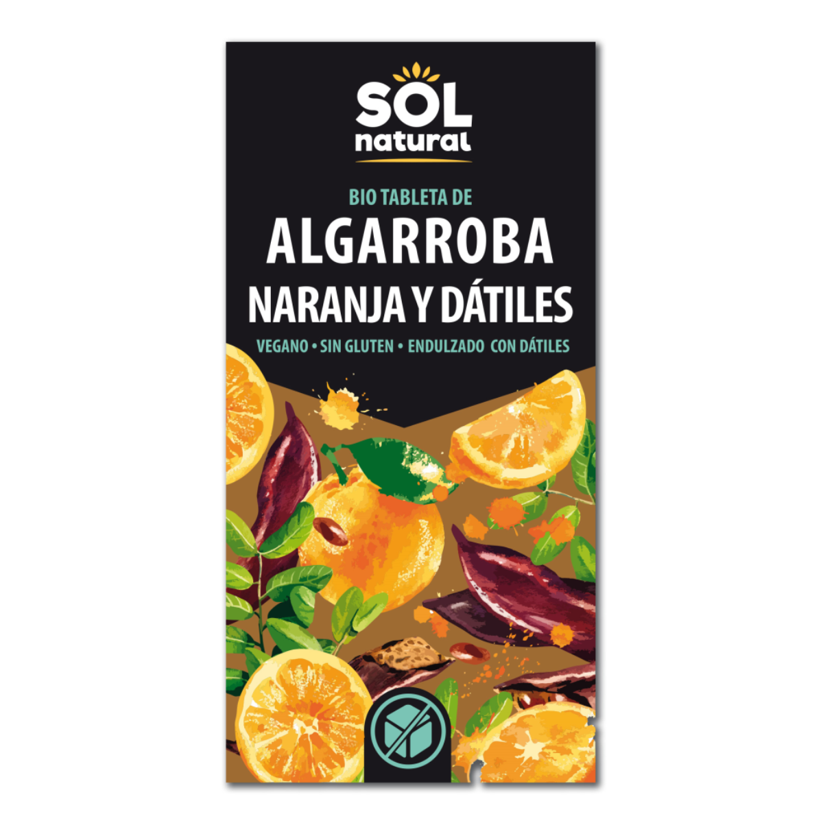 Chocolat végétalien à la caroube, à l'orange et aux dattes BIO Sol Natural 70 g
