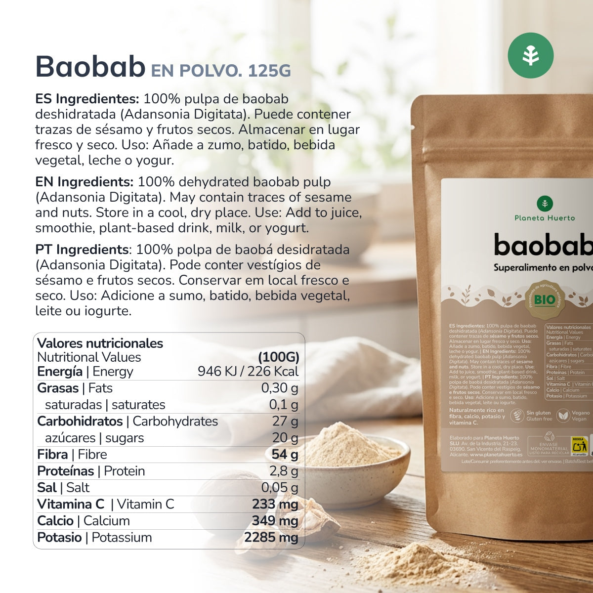 Poudre de baobab Eco Planeta Huerto 125 g