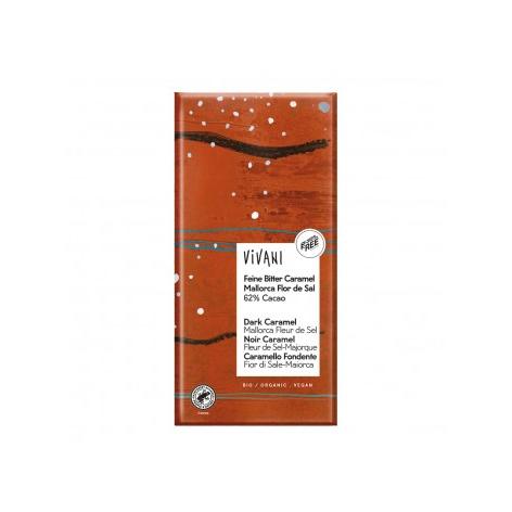 Chocolat noir 62 % avec caramel et fleur de sel de Majorque BIO Vivani 80 g