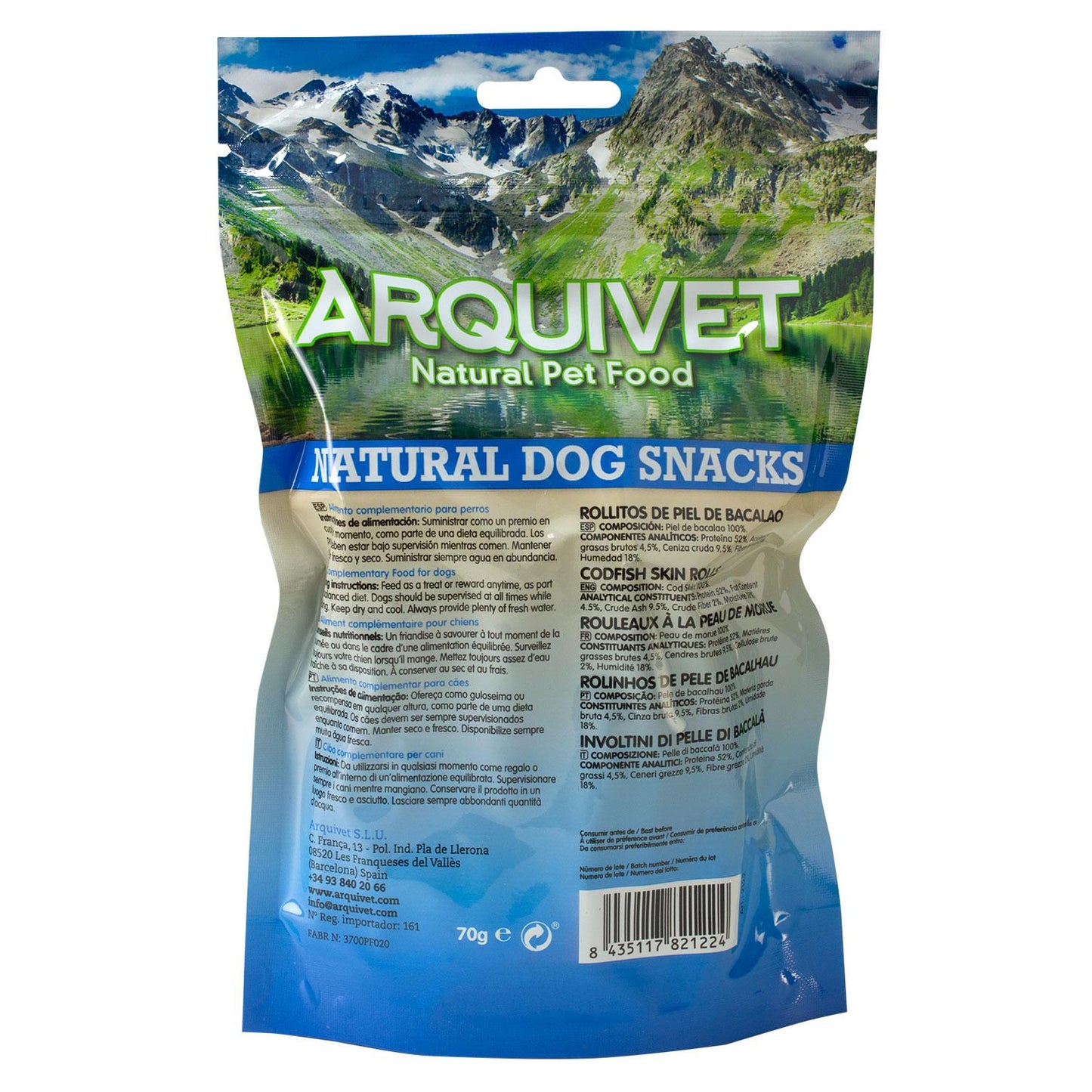 Naturligt hundgodis med torskhud, Arquivet, 70 g