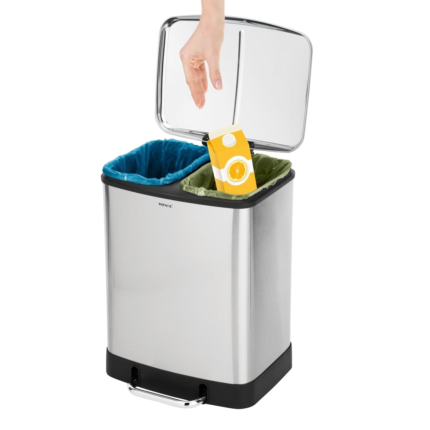 Soptunna med pedalen i rostfritt stål Easy Close Studio Duo, 2 x 20 liter.