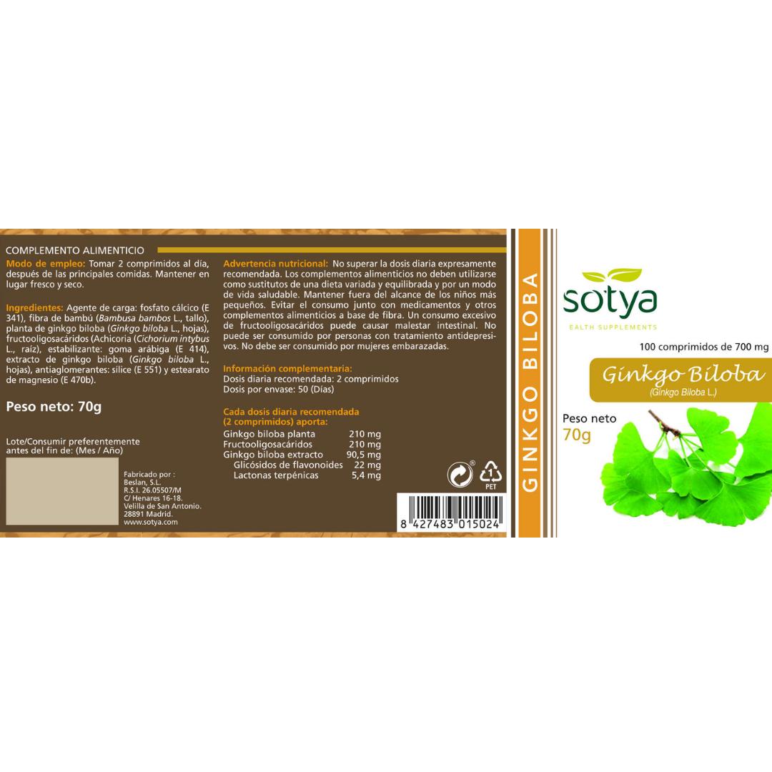 Ginkgo Biloba Sotya 100 Comprimidos
