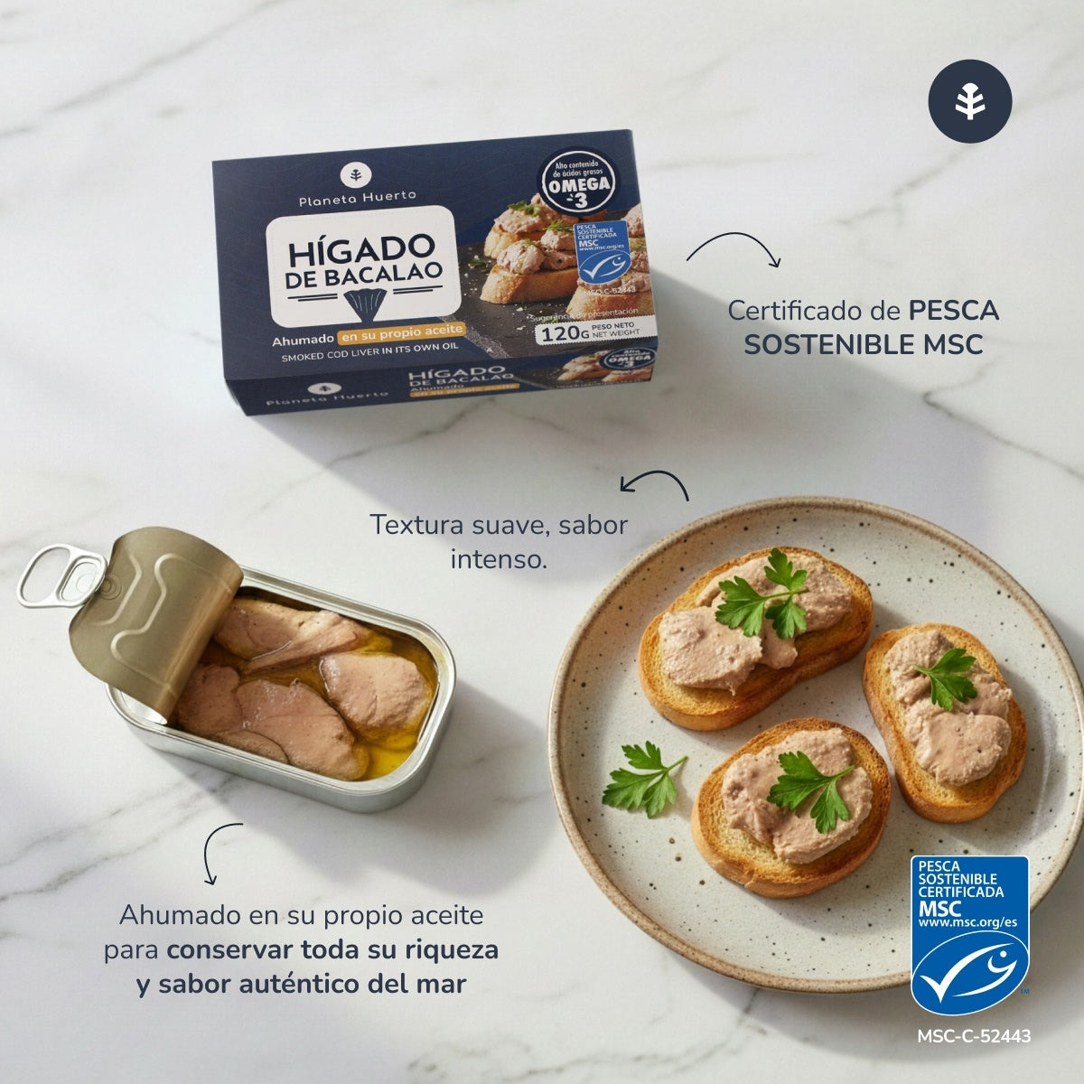 Lot de 12 foies de morue dans leur huile Planeta Huerto 120 g