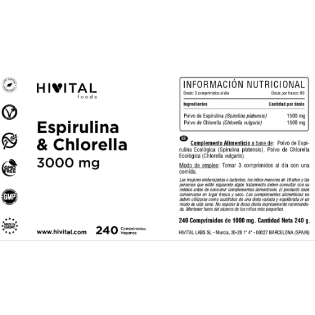 Spirulina and Chlorella 3000 mg 240 vegan tablets