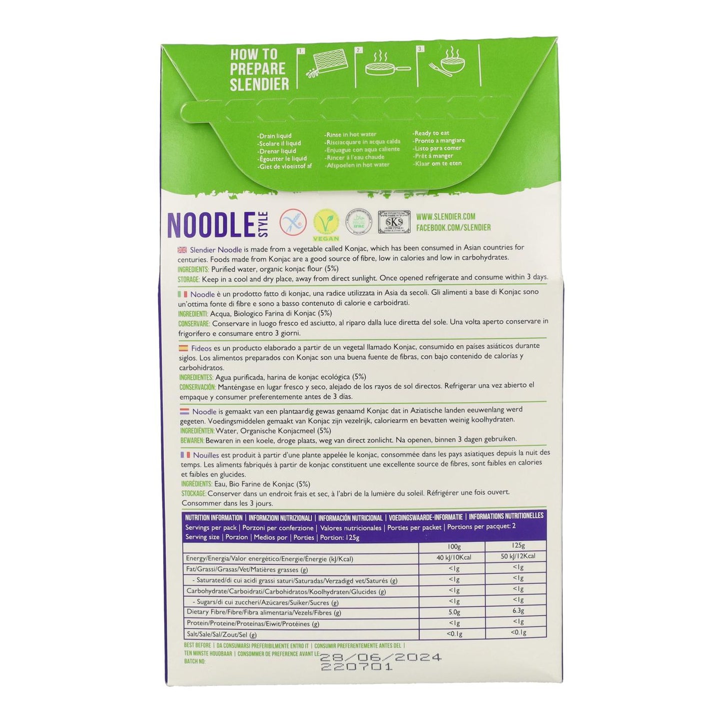 Slendier organic gluten-free konjac noodles 250 g