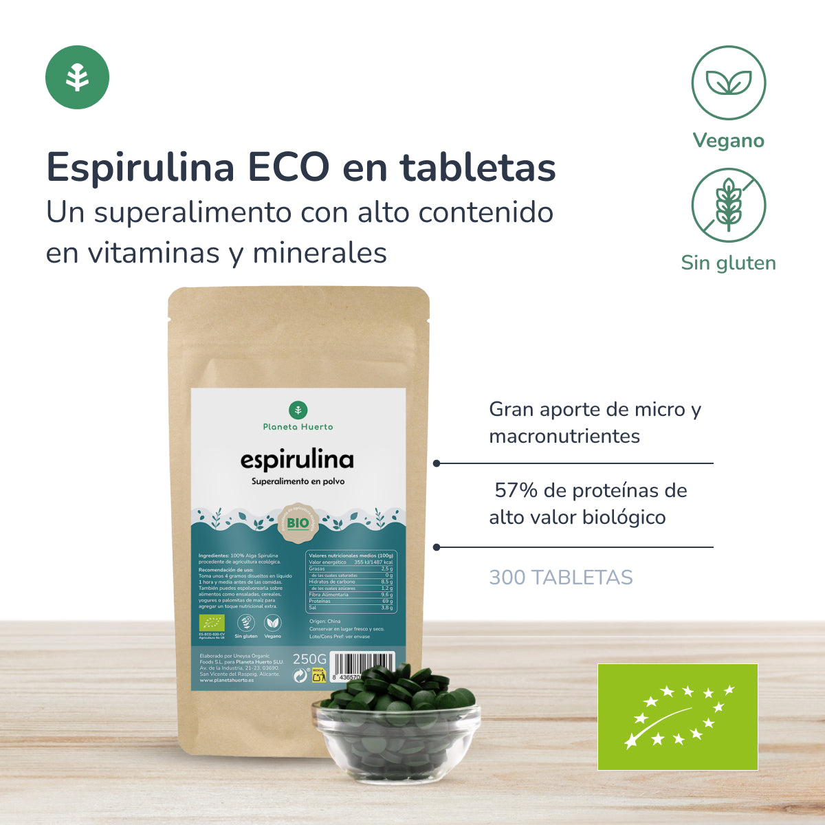 Spiruline Bio 500mg Planet Orchard 300 comprimés