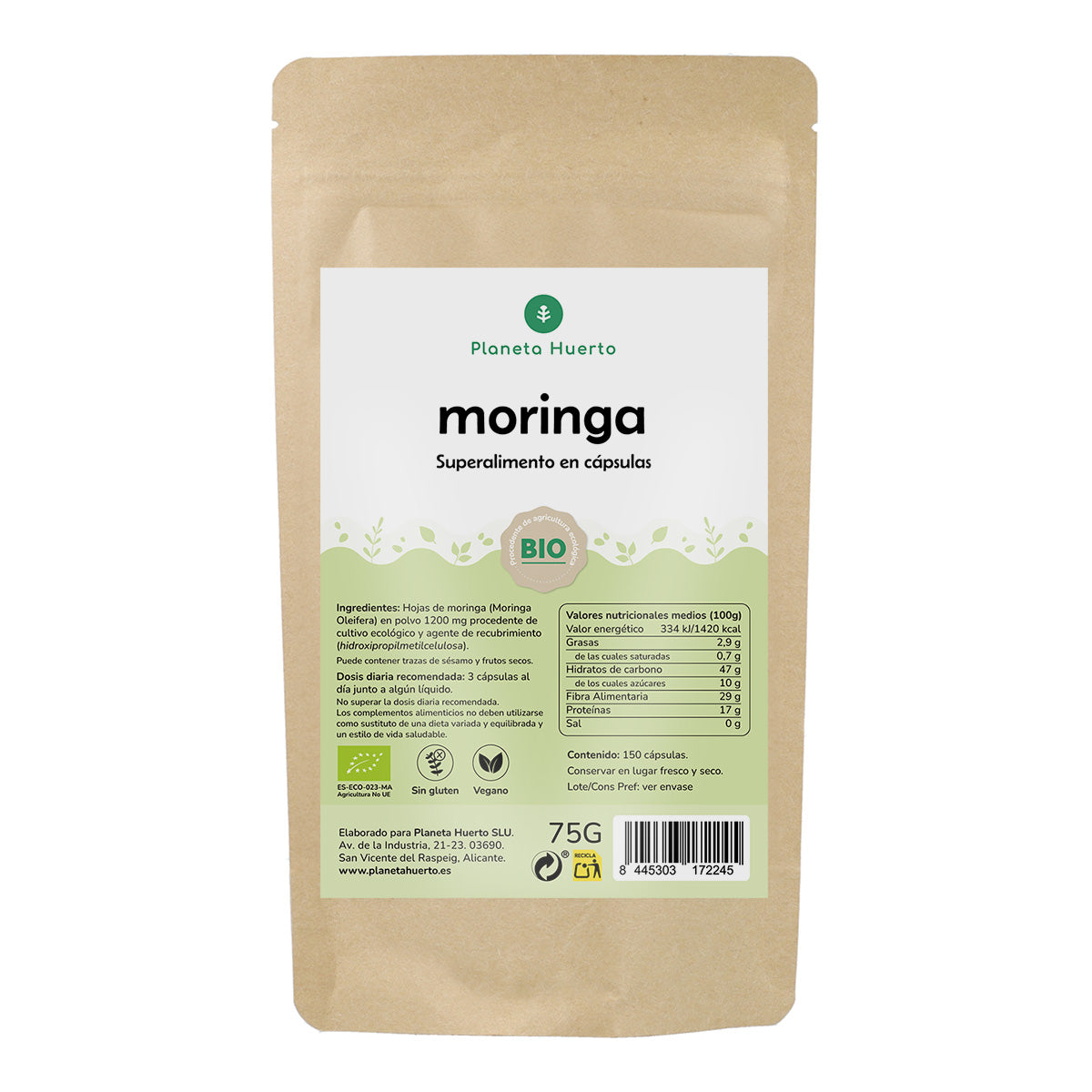 Ekologisk Moringa Planet Garden 150 kapslar