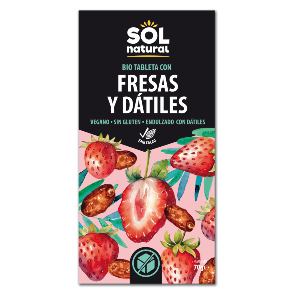 Veganistische chocolade met aardbeien en dadels BIO Sol Natural 70 g