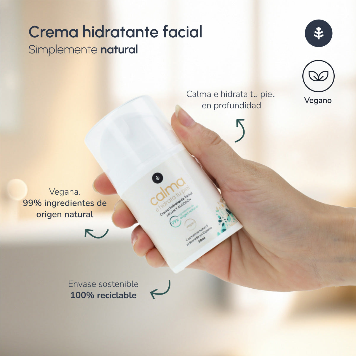 Feuchtigkeitscreme für das Gesicht aus Argan und Baumwolle Planeta Huerto 50 ml