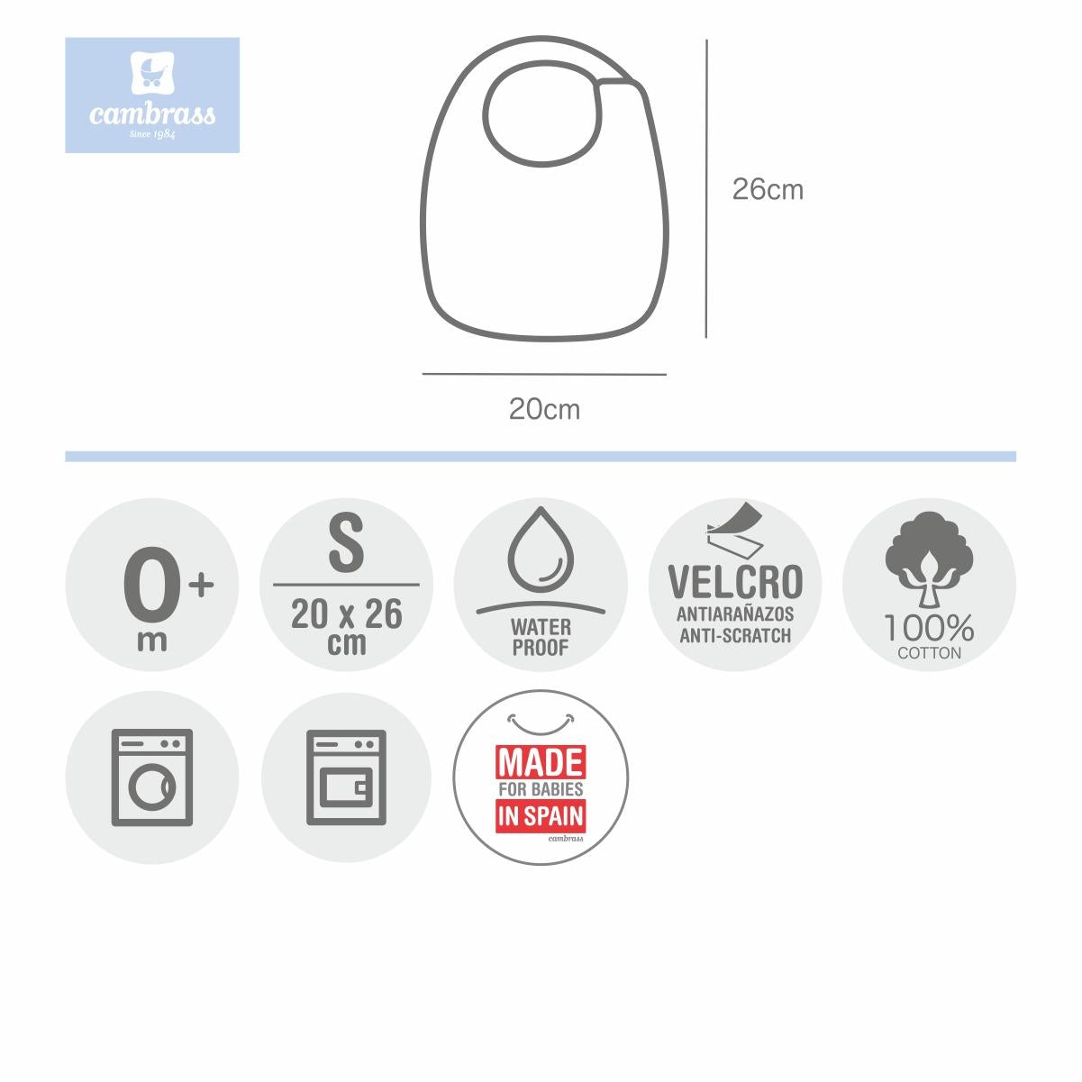 Square bib with Velcro, light blue, 20x26 cm. Colour: pink