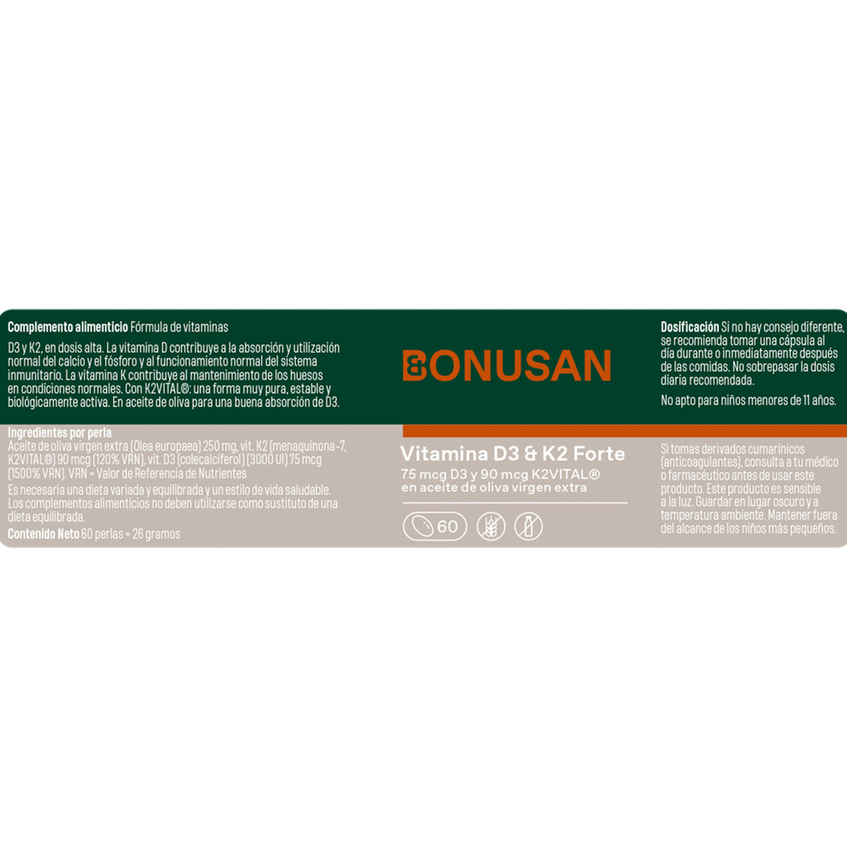 Vitamin D3 & K2 Forte Bonusan, 60 Perlen