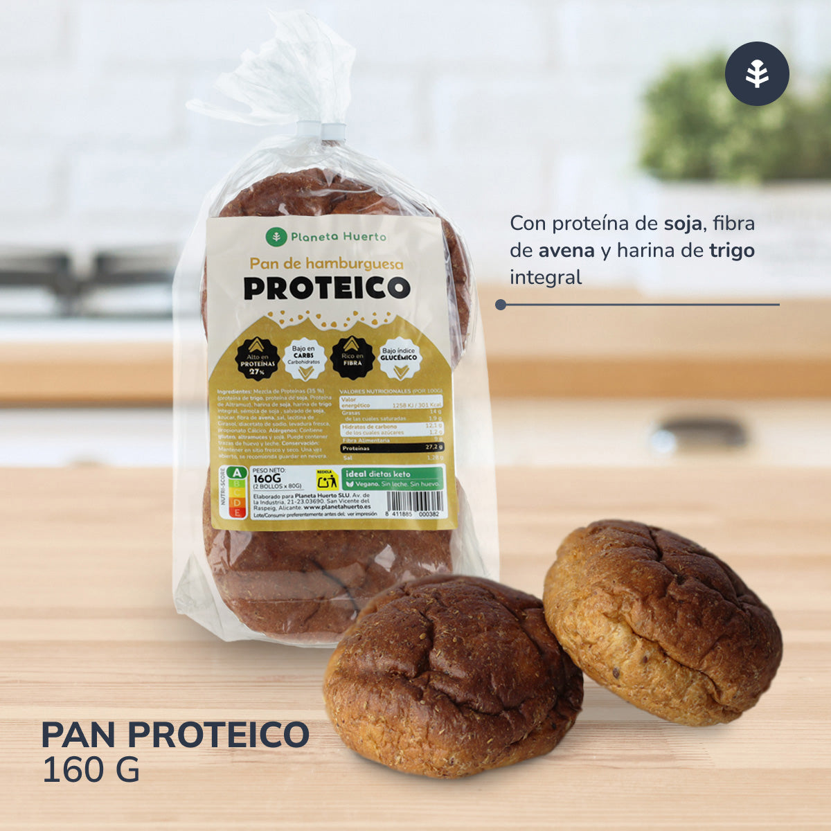 Eiweiß-Hamburgerbrötchen Planeta Huerto, 2 x 80 Gramm