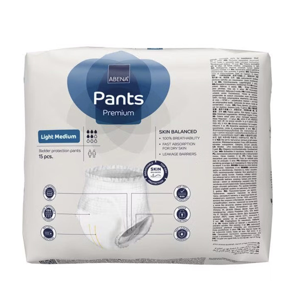 Culottes Light pour incontinence légère, taille M, ABENA 15 unités