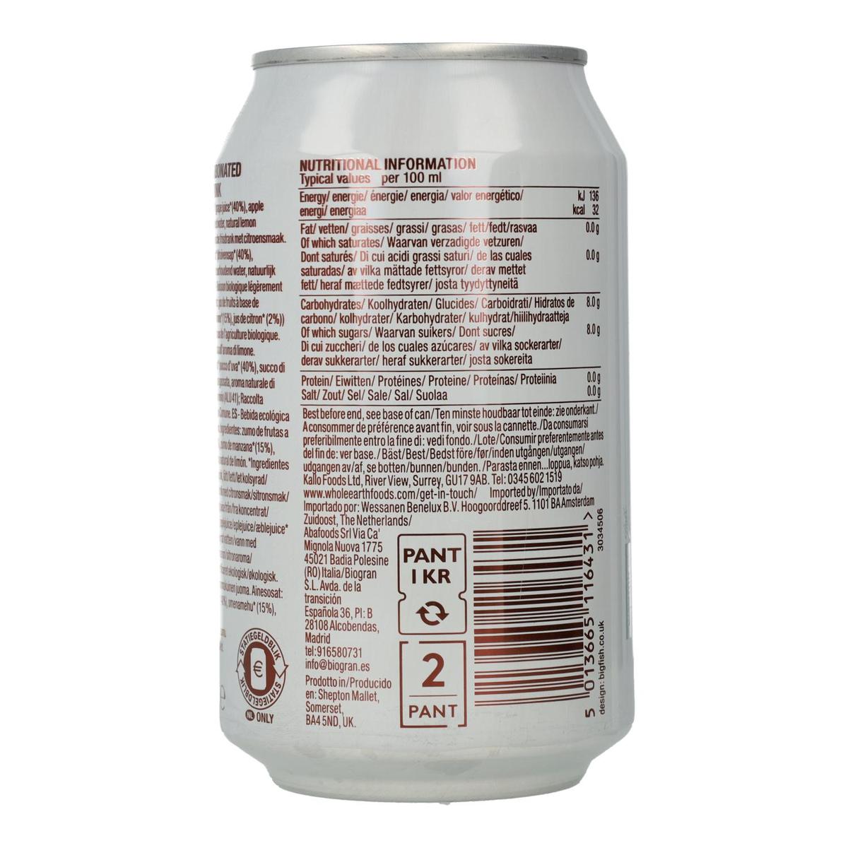 Pack of 6 Organic Lemonade Soft Drinks, 330 ml. Whole Earth