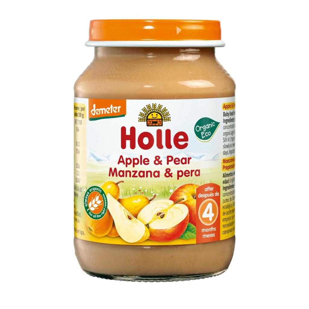 Öko-Glas Apfel und Birne +4 Monate Holle 190 g