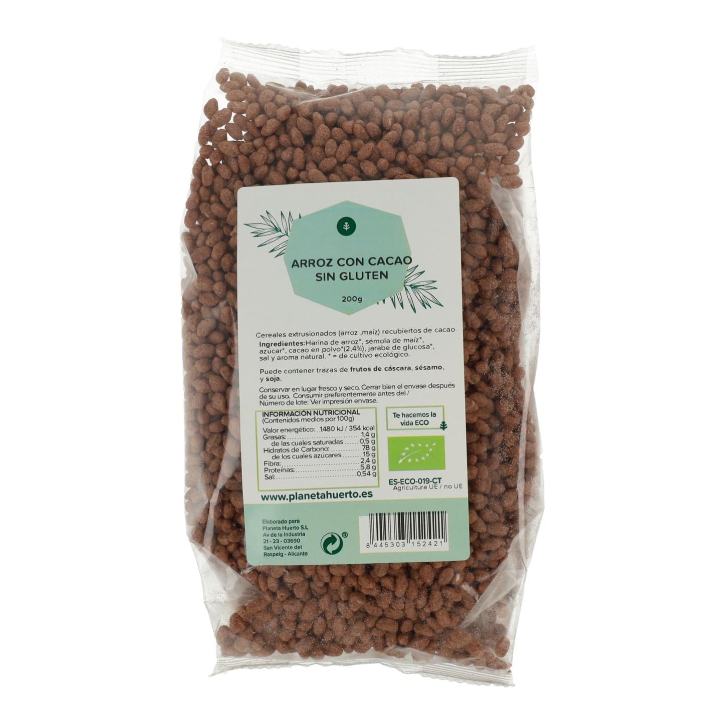 Riso soffiato senza glutine con cacao ECO Planeta Huerto 200 g