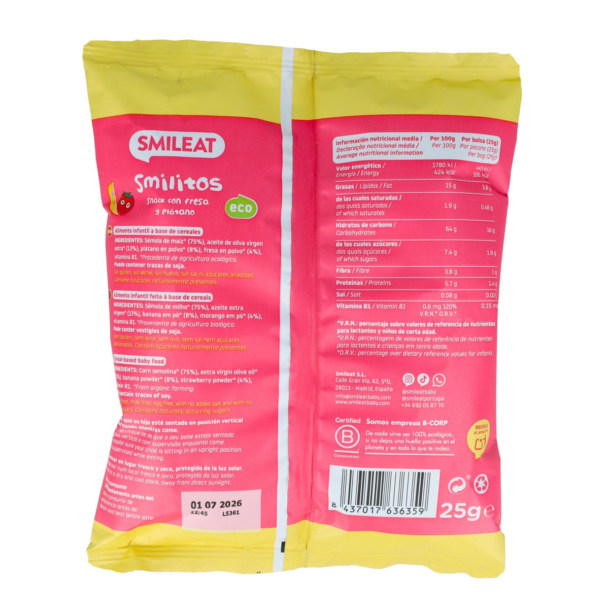 Smilitos Vers de fraise et banane BIO Smileat 25 g