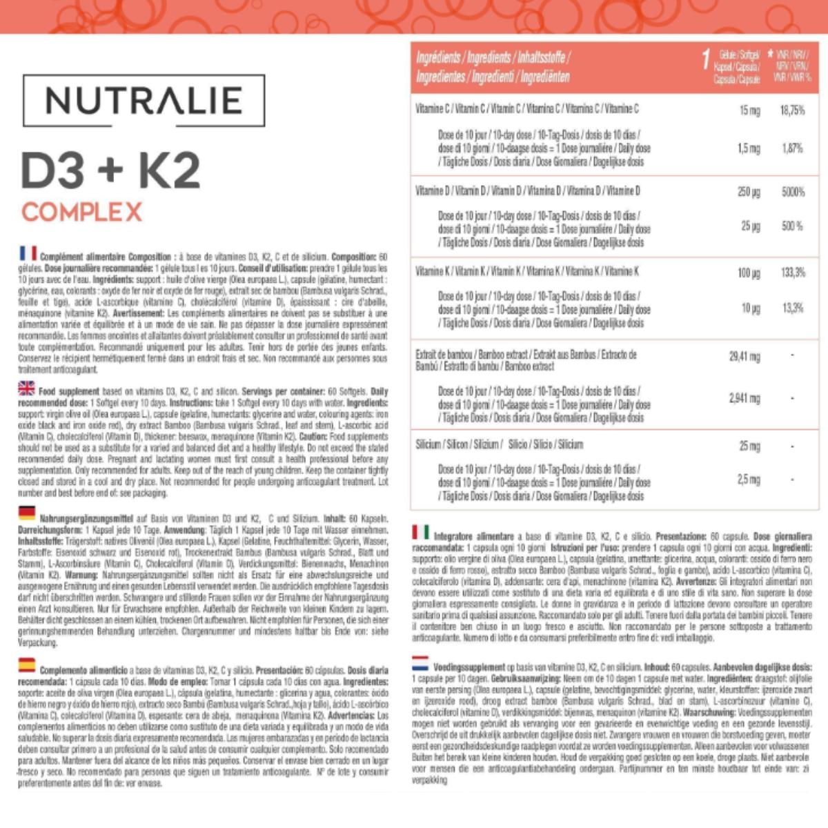 Nutralie Vitamine D3+K2 Complex 10000 IE + Vitamine C 60 capsules