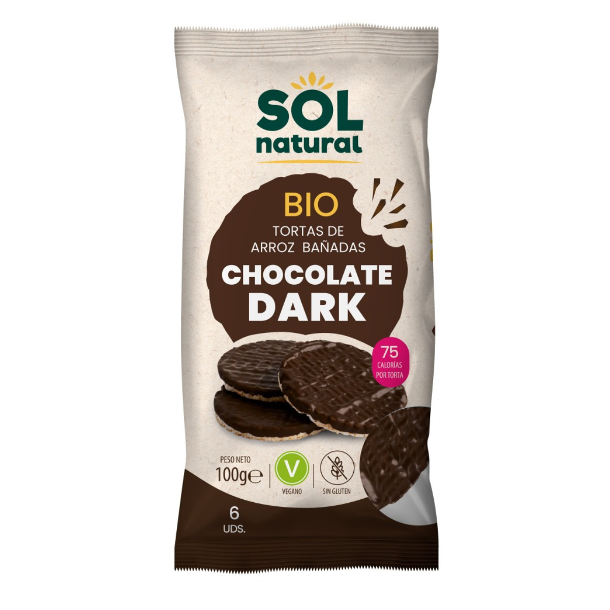 Cialde di riso ricoperte di cioccolato fondente Bio Sol Natural 100 g