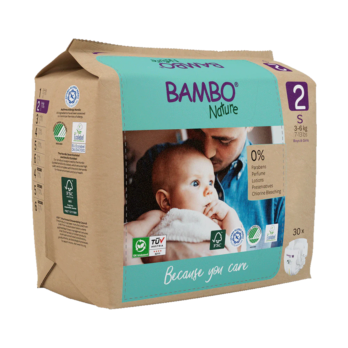 Confezione da 6 x Bambo Nature pannolini T2 (3-6 kg) 30 pezzi