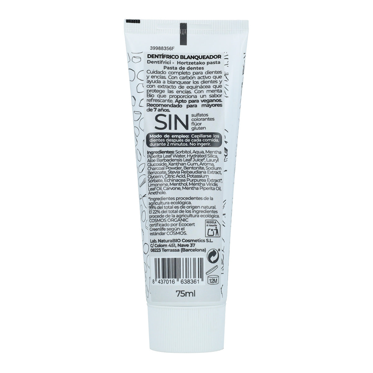 Tandkräm med aktivt kol och mint Bio NaturaBio 75 ml