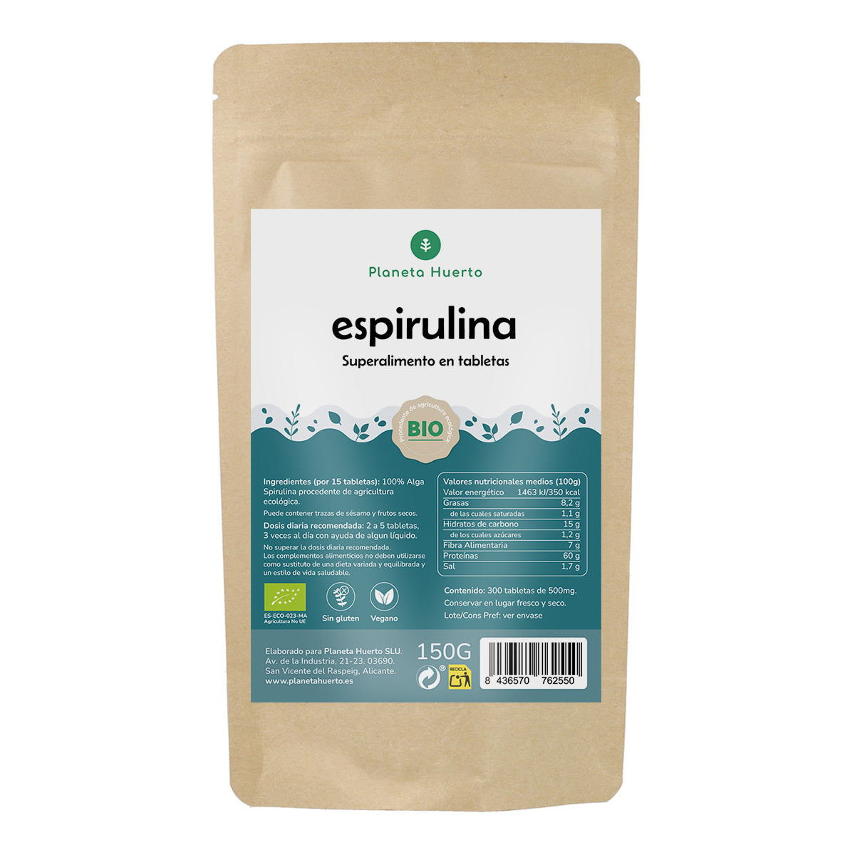 Spiruline Bio 500mg Planet Orchard 300 comprimés