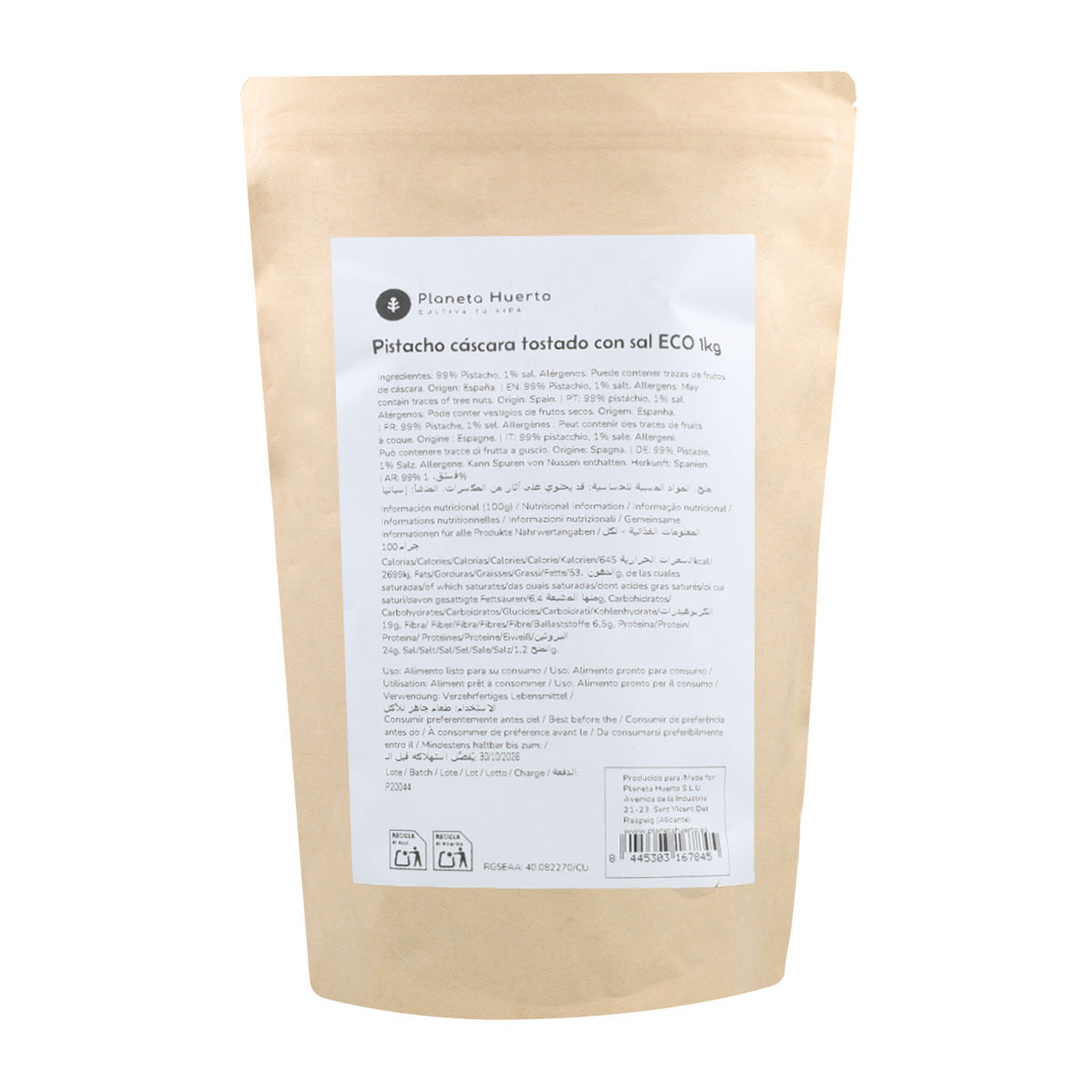 Pistagenötter i skal rostade och saltade ECO Planeta Huerto 1 kg