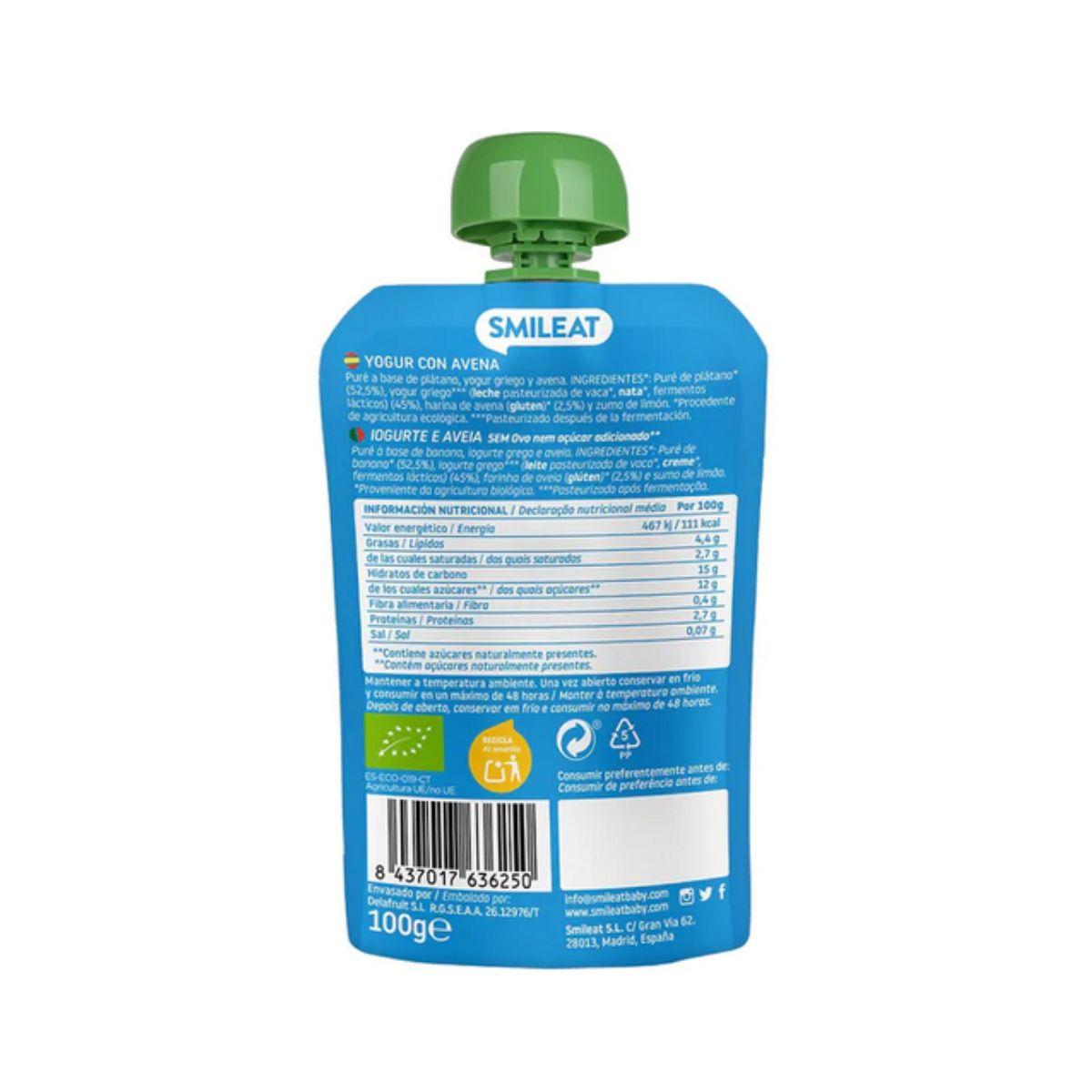 Pouche Joghurt und Haferflocken ECO Smileat, 100 g