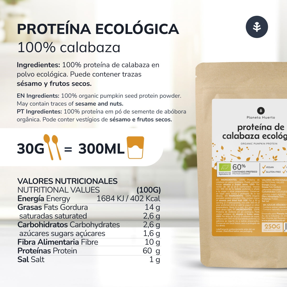 Pompoen-eiwit Planeta Huerto 250 g