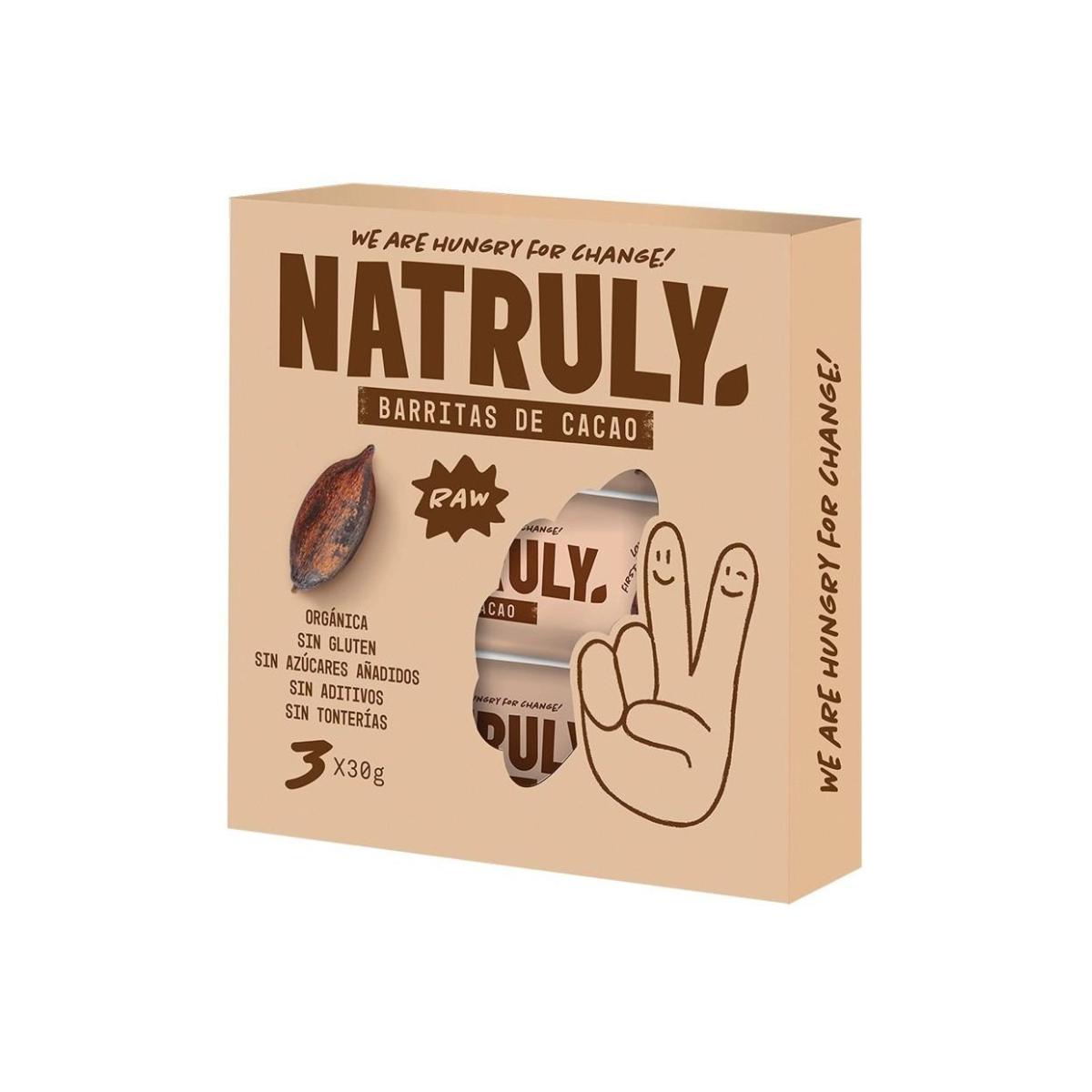 Pakket 3 x 30 g Raw BIO-reep met cacao Natruly