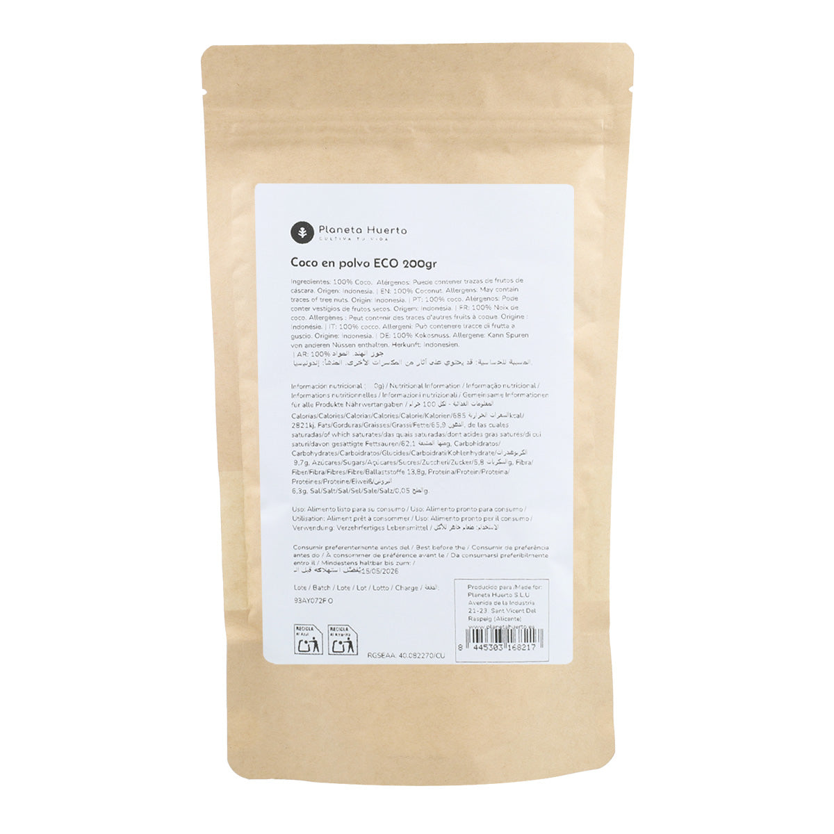 Kokosnusspulver ECO Planeta Huerto 200 g