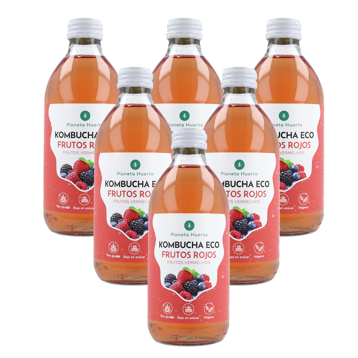 Förpackning 6x Kombucha ECO Red Fruits Planet Orchard 330 ml