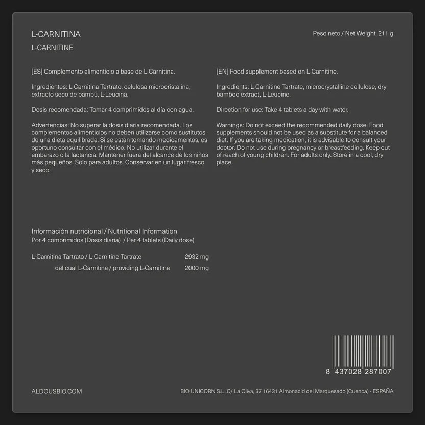 L Karnityna 2000 mg Aldous Bio 200 tabletek