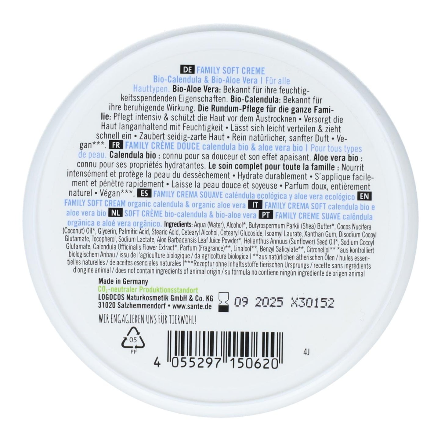 Crema viso e corpo famiglia calendula BIO & Aloe Vera, Sante 150 ml